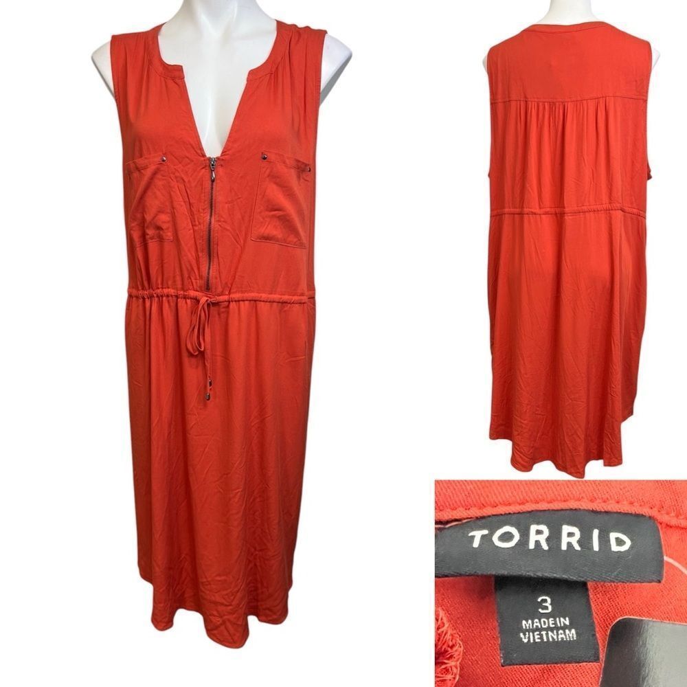 Torrid dress Challis Zip Front Shirt Sleeveless Rust Orange Size 3X 22-24 NWT